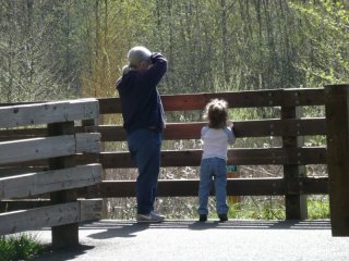 CareBear and Grams check out the pond.